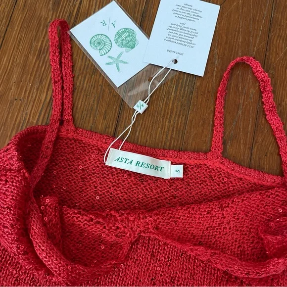 NWT ASTA RESORT Carolina Camisole in Rossa Sequin Knit Red Cherry Bold Cover Up - Picture 8 of 10